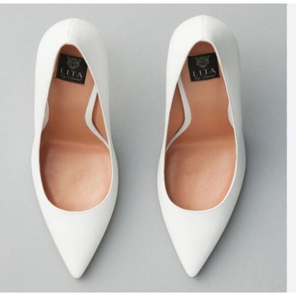 LITA by Ciara White Leather Stiletto Pumps Shoes - Picture 3 of 10